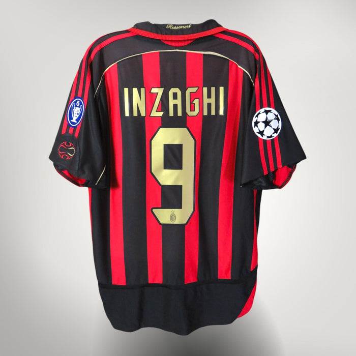 Vintage AC Milan 2006-2007 Home football shirt with Inzaghi 9 print, size L, product code 060747 | Nostalgic Football Shirts
