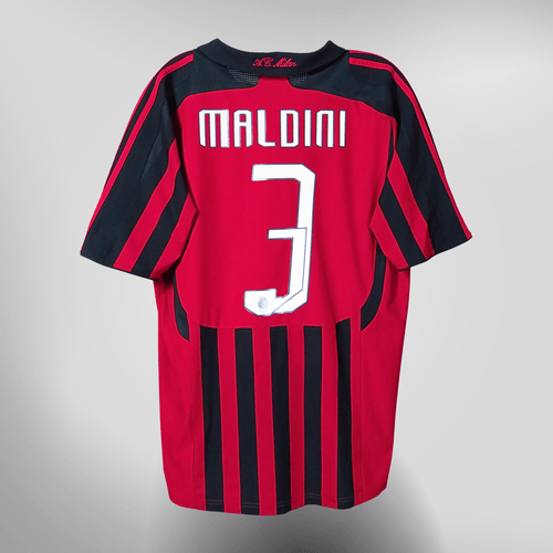 Vintage AC Milan 2007-2008 Home football shirt with Maldini 3 print, size L, product code 695041 | Nostalgic Football Shirts