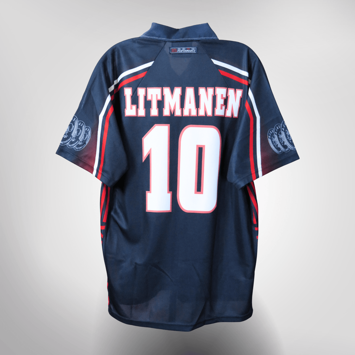 Vintage Ajax 1997-1998 Away football shirt with Litmanen 10 print, size L | Nostalgic Football Shirts