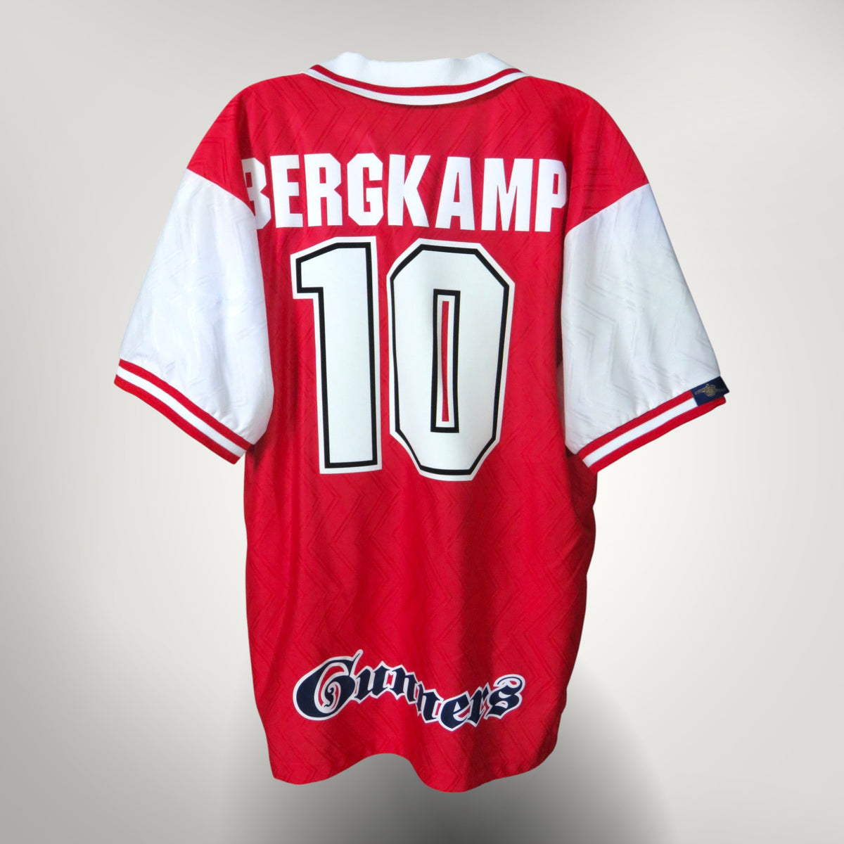 Vintage Arsenal 1996-1998 Home football shirt with Bergkamp 10 print, size XL | Nostalgic Football Shirts