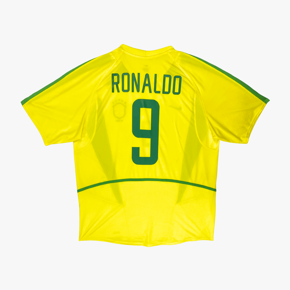 Vintage Brazil 2002-2004 Home football shirt with Ronaldo 9 print, size L | Nostalgic Football Shirts