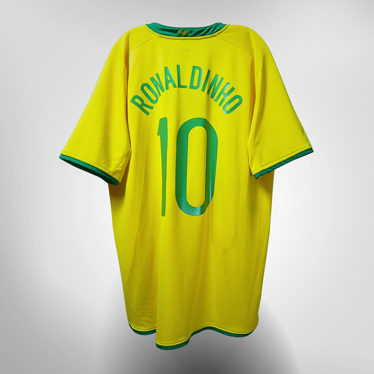 Vintage Brazil 2008-2010 Home football shirt with Ronaldinho 10 print, size XL | Nostalgic Football Shirts