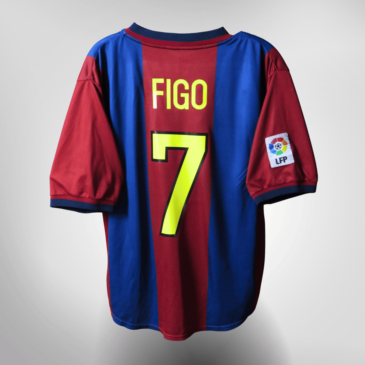 Vintage FC Barcelona 1998-1999 Home football shirt with Figo 7 print, size XL | Nostalgic Football Shirts