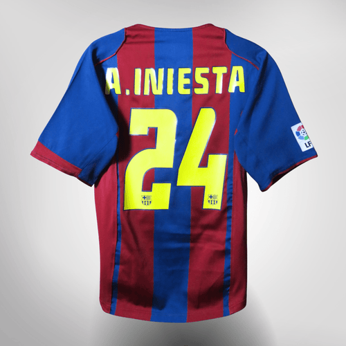 Vintage FC Barcelona 2004-2005 Home football shirt with Iniesta 24 print, size S | Nostalgic Football Shirts
