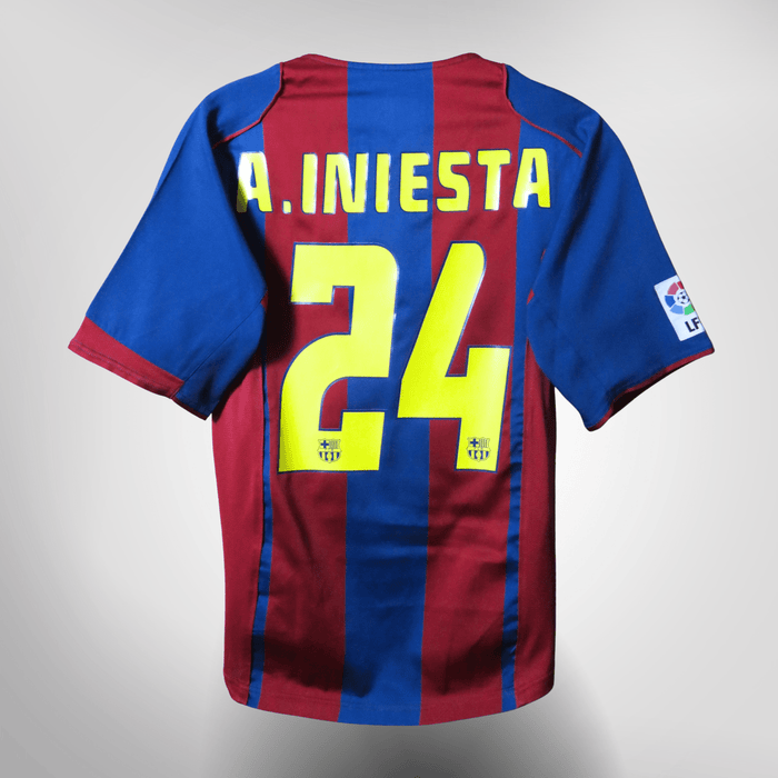 Vintage FC Barcelona 2004-2005 Home football shirt with Iniesta 24 print, size S | Nostalgic Football Shirts