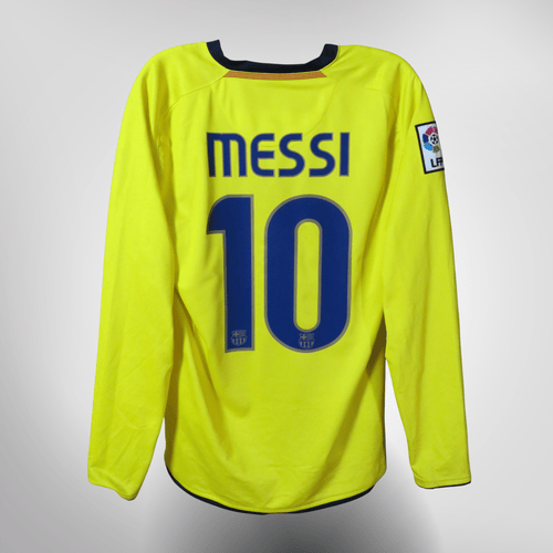 Vintage FC Barcelona 2008-2010 Away longsleeve football shirt with Messi 10 print, size S | Nostalgic Football Shirts