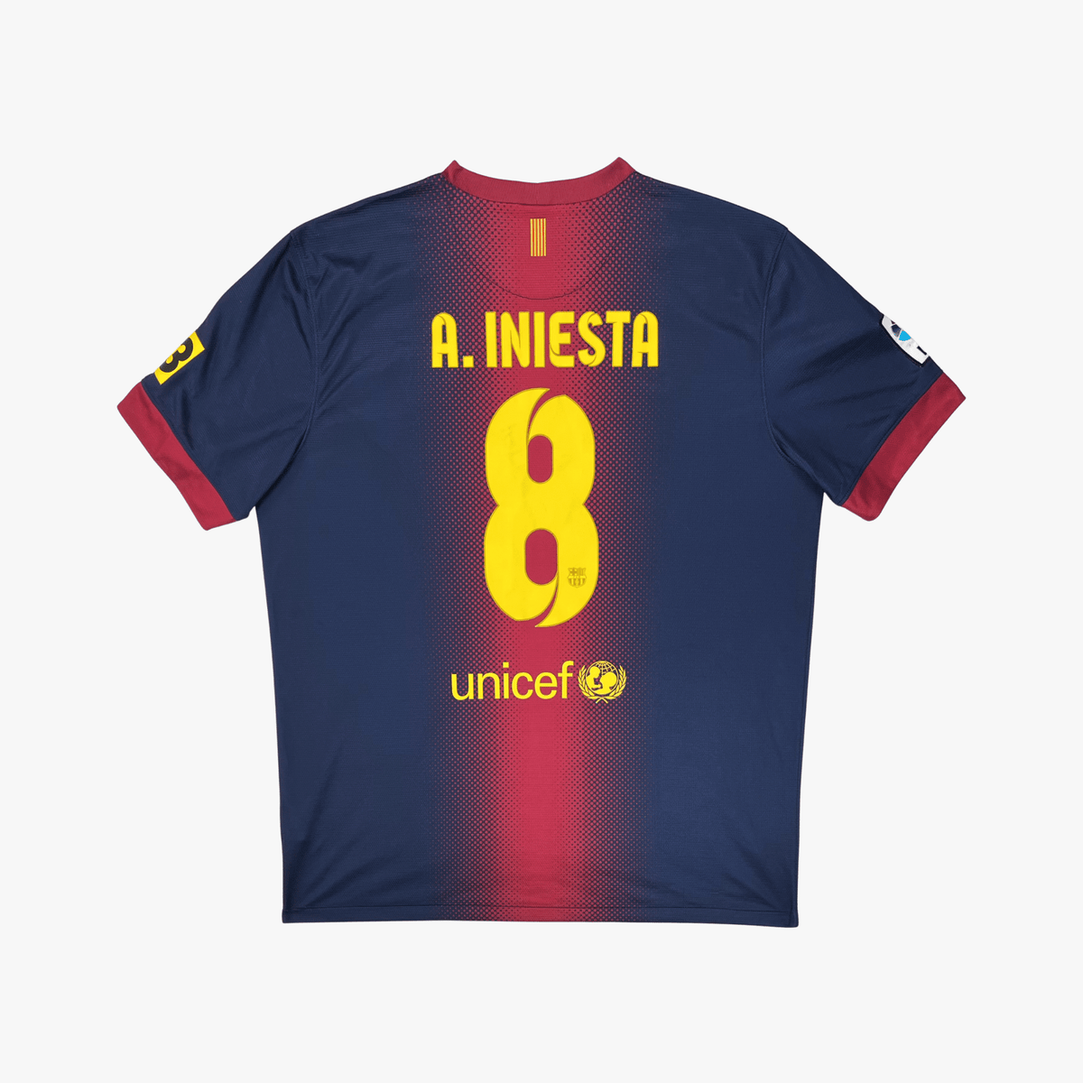 Vintage FC Barcelona 2012-2013 Home football shirt with Iniesta 8 print, size XL | Nostalgic Football Shirts