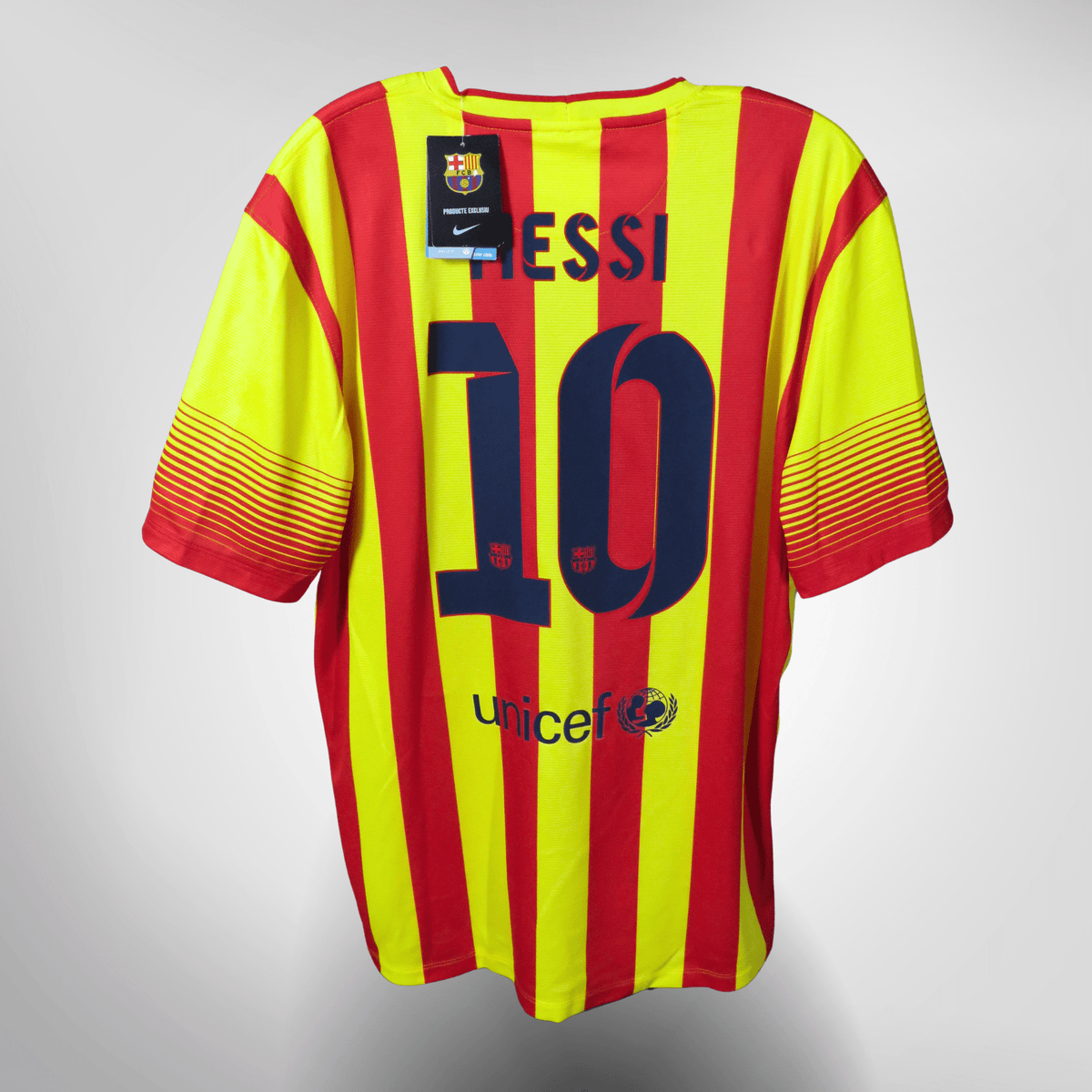 Vintage FC Barcelona 2013-2014 Away football shirt with Messi 10 print, size XL, brand new with tags, product code 532823-703 | Nostalgic Football Shirts