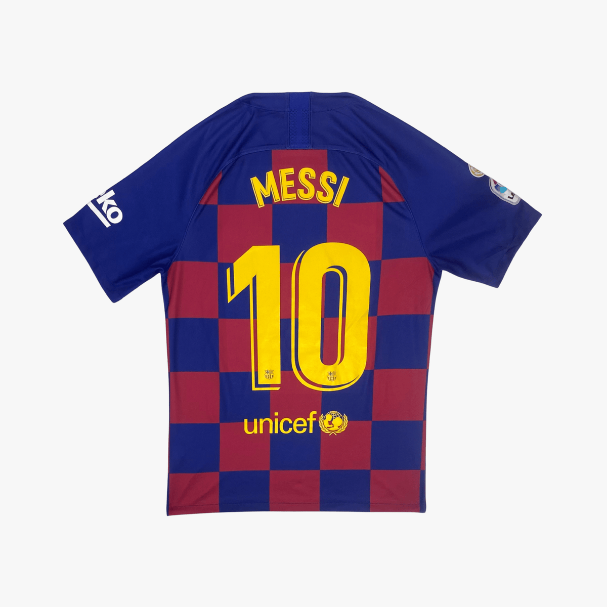 Vintage FC Barcelona 2019-2020 Home football shirt with Messi 10 print, size M, product code AJ5532-456 | Nostalgic Football Shirts