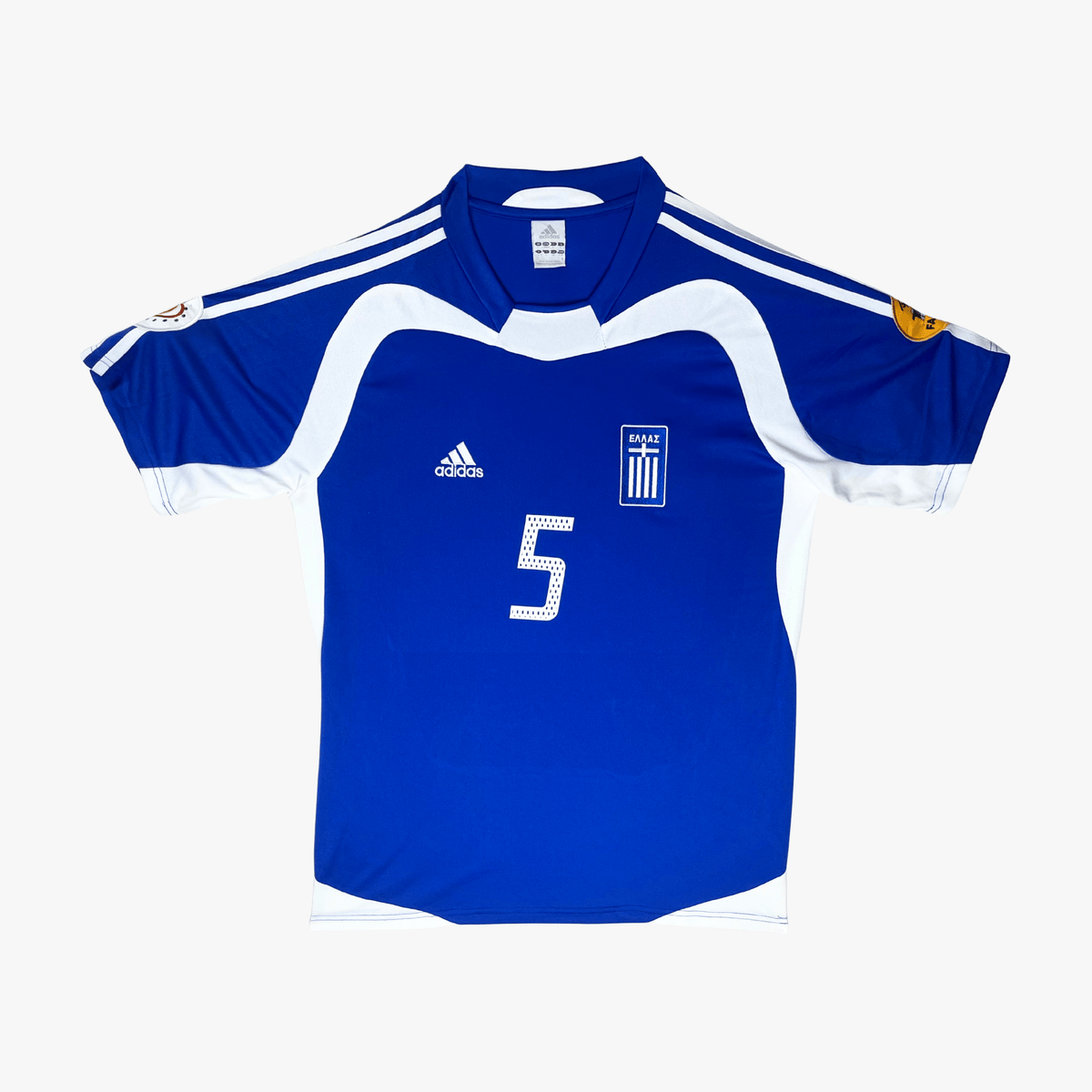 Authentic Adidas Greece 2004-2006 Home shirt, Dellas 5 on the back, size L | Nostalgic Football Shirts