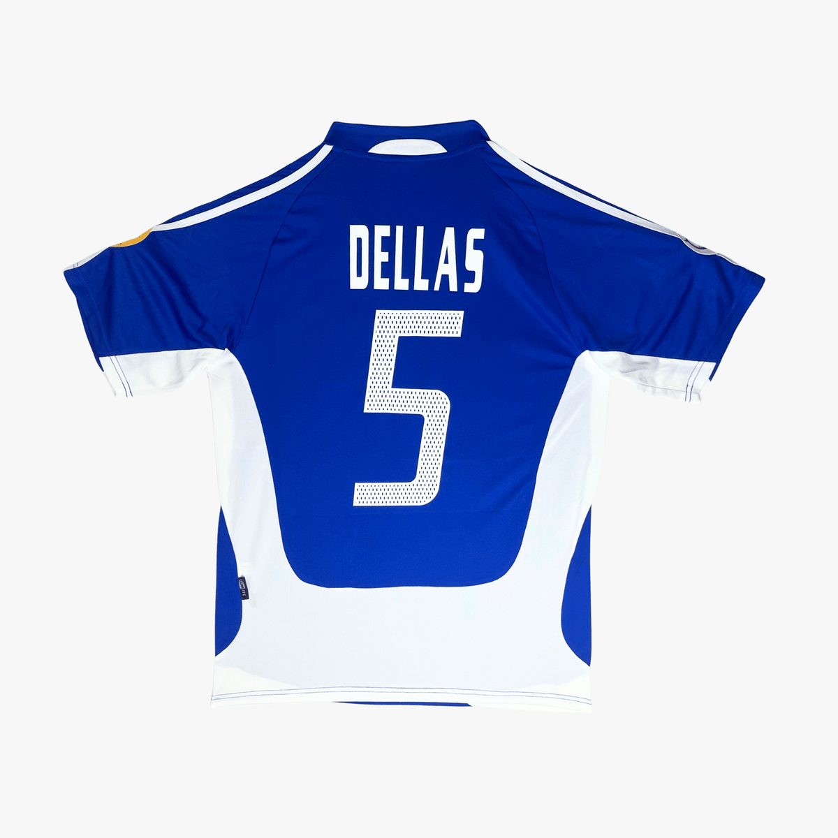 Vintage Greece 2004-2006 Home football shirt with Dellas 5 print, size L | Nostalgic Football Shirts
