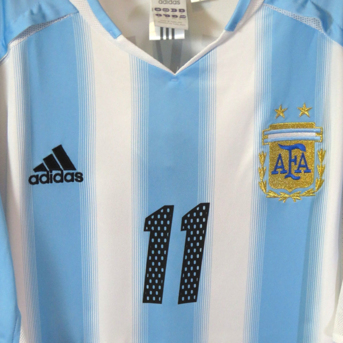 Nostalgic Football Shirts Argentinië 2004-05 thuisshirt met Tevez nummer 11 in iconische blauw-witte strepen