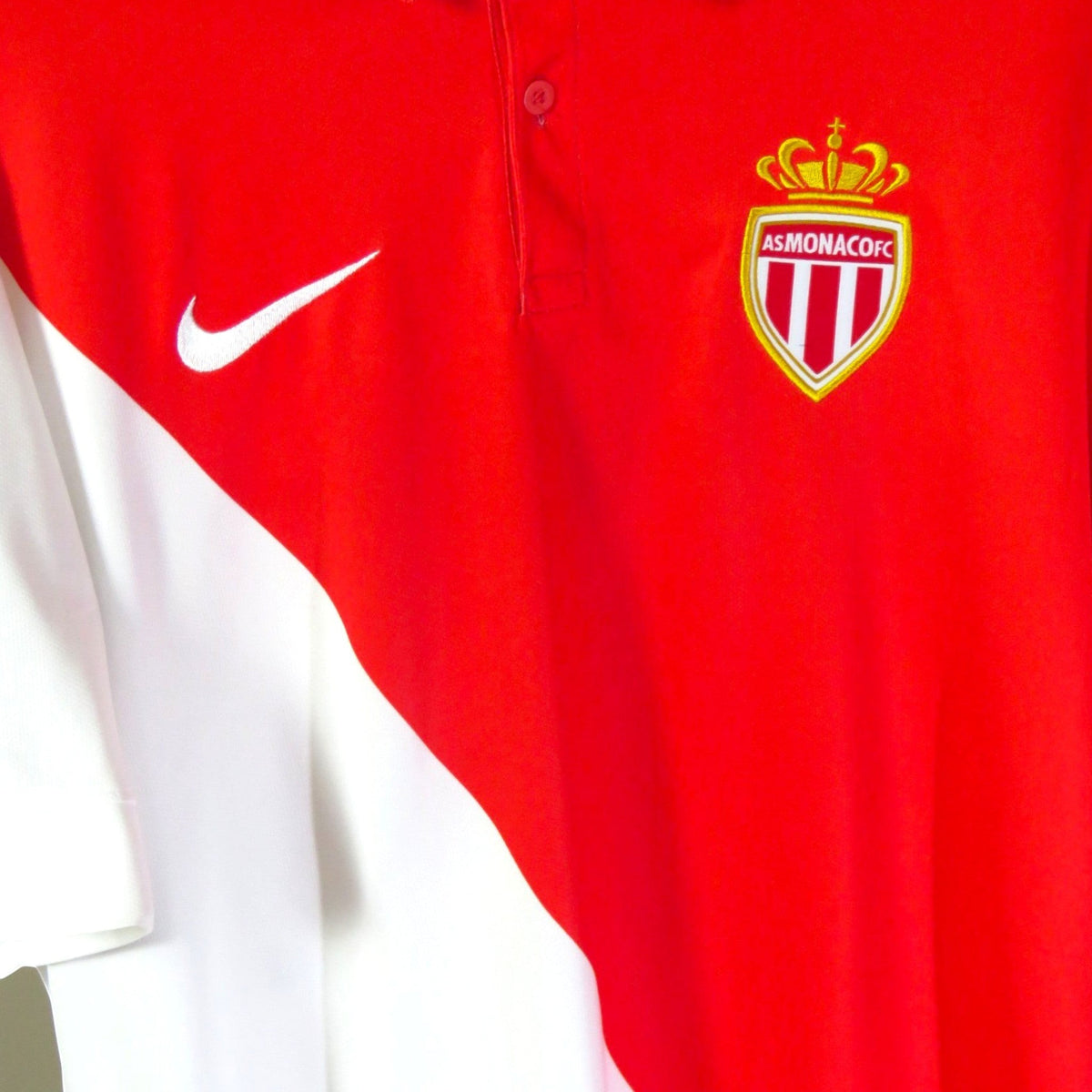 Nostalgic Football Shirts AS Monaco 2014-15 thuisshirt met rood-wit diagonaal design en Nike logo