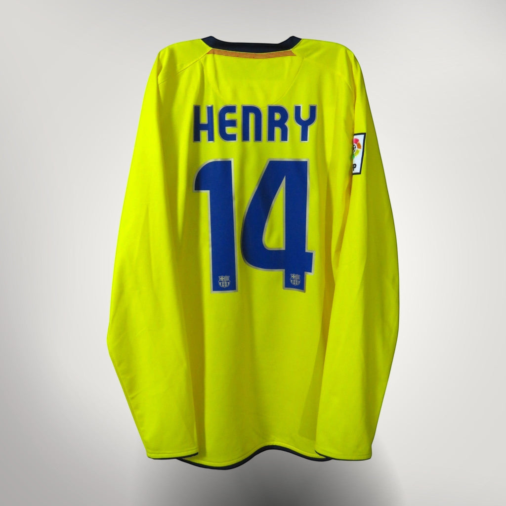 Nostalgic Football Shirts Barcelona 2008-10 uitshirt geel met lange mouwen, rugnummer 14 Henry in blauwe bedrukking
