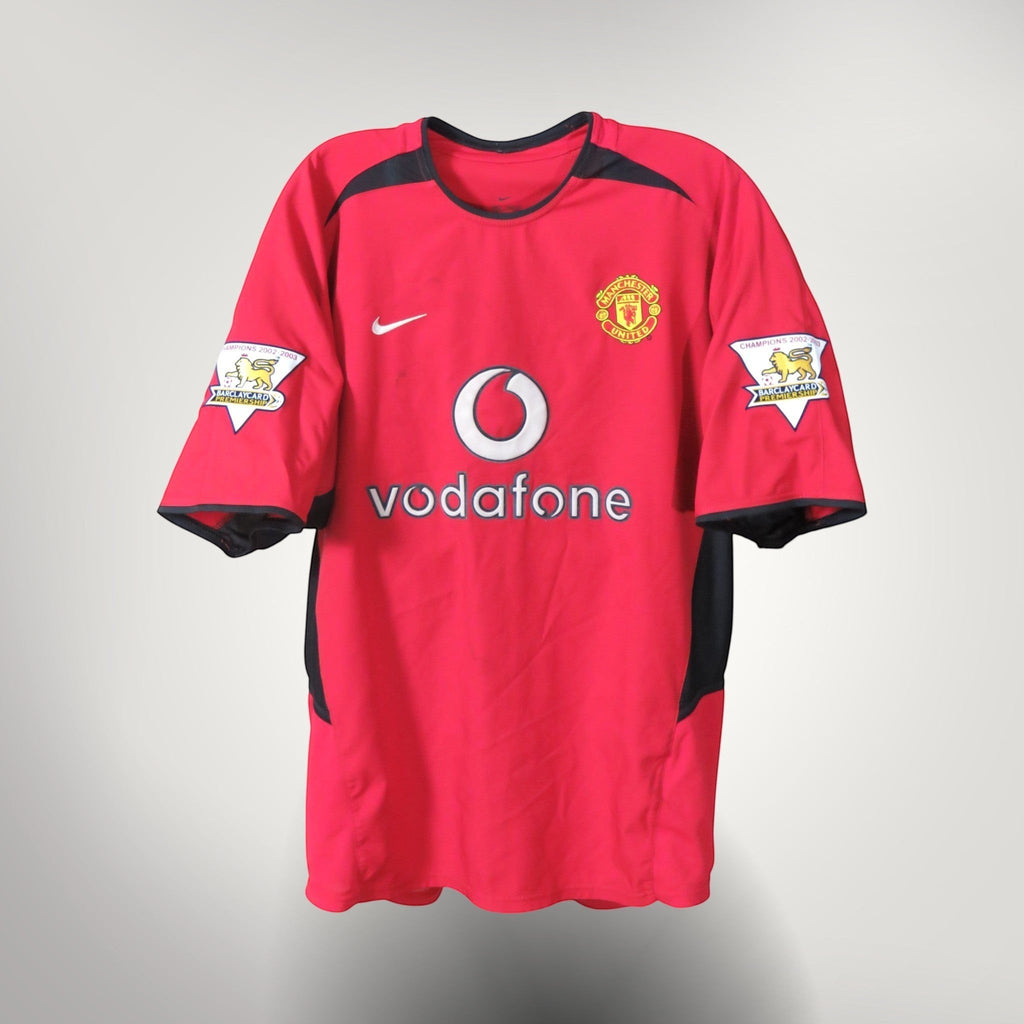 Nostalgic Football Shirts Manchester United 2002-04 rood thuisshirt met Vodafone sponsor en Nike logo