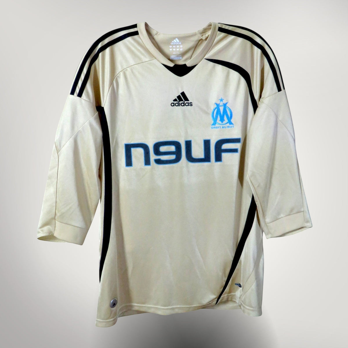 Nostalgic Football Shirts Marseille 2008-09 third shirt in gold with black Adidas stripes and sponsor logo
