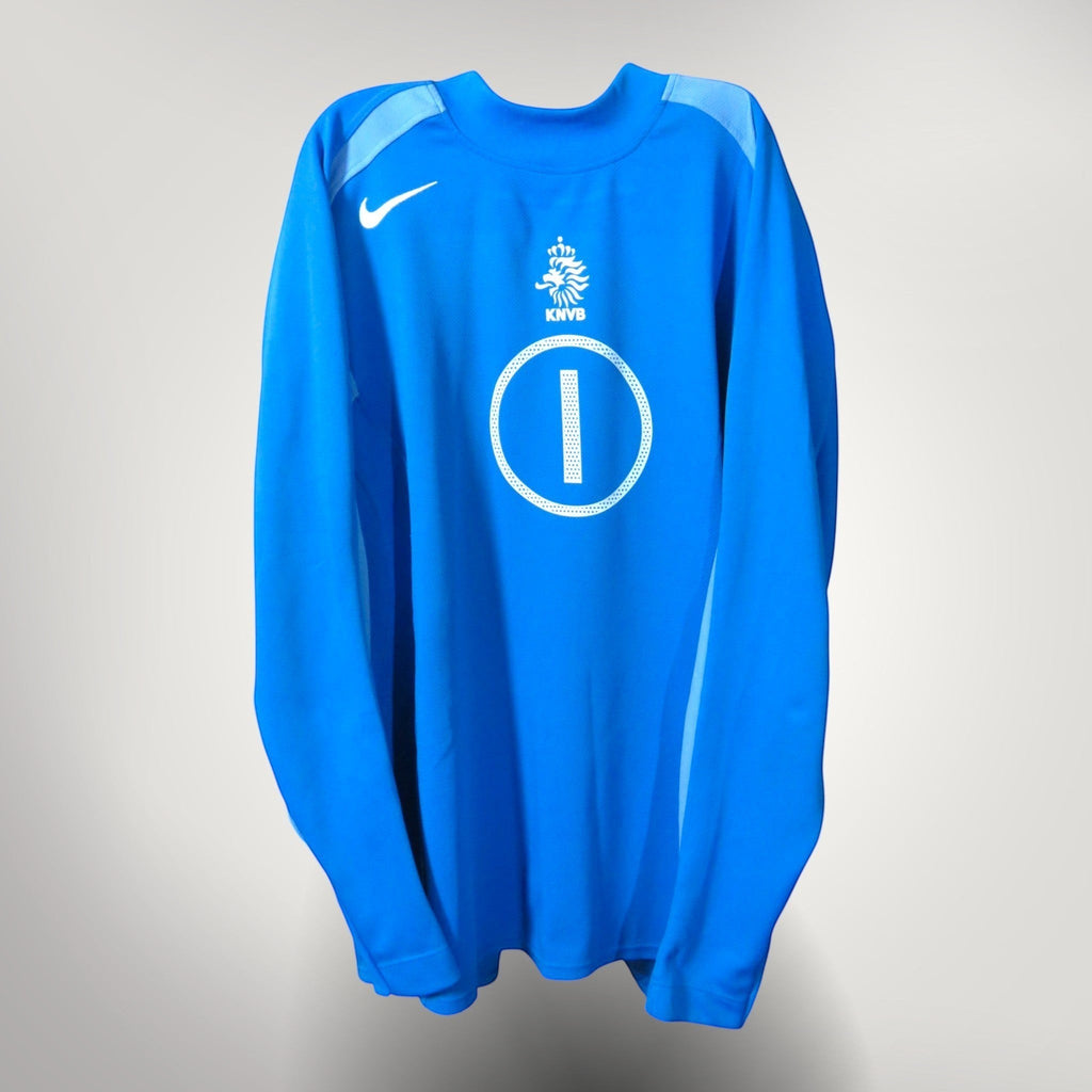 Nostalgic Football Shirts blauw Nederlands elftal keepersshirt 2004-05 met Van der Sar nummer 1 bedrukking