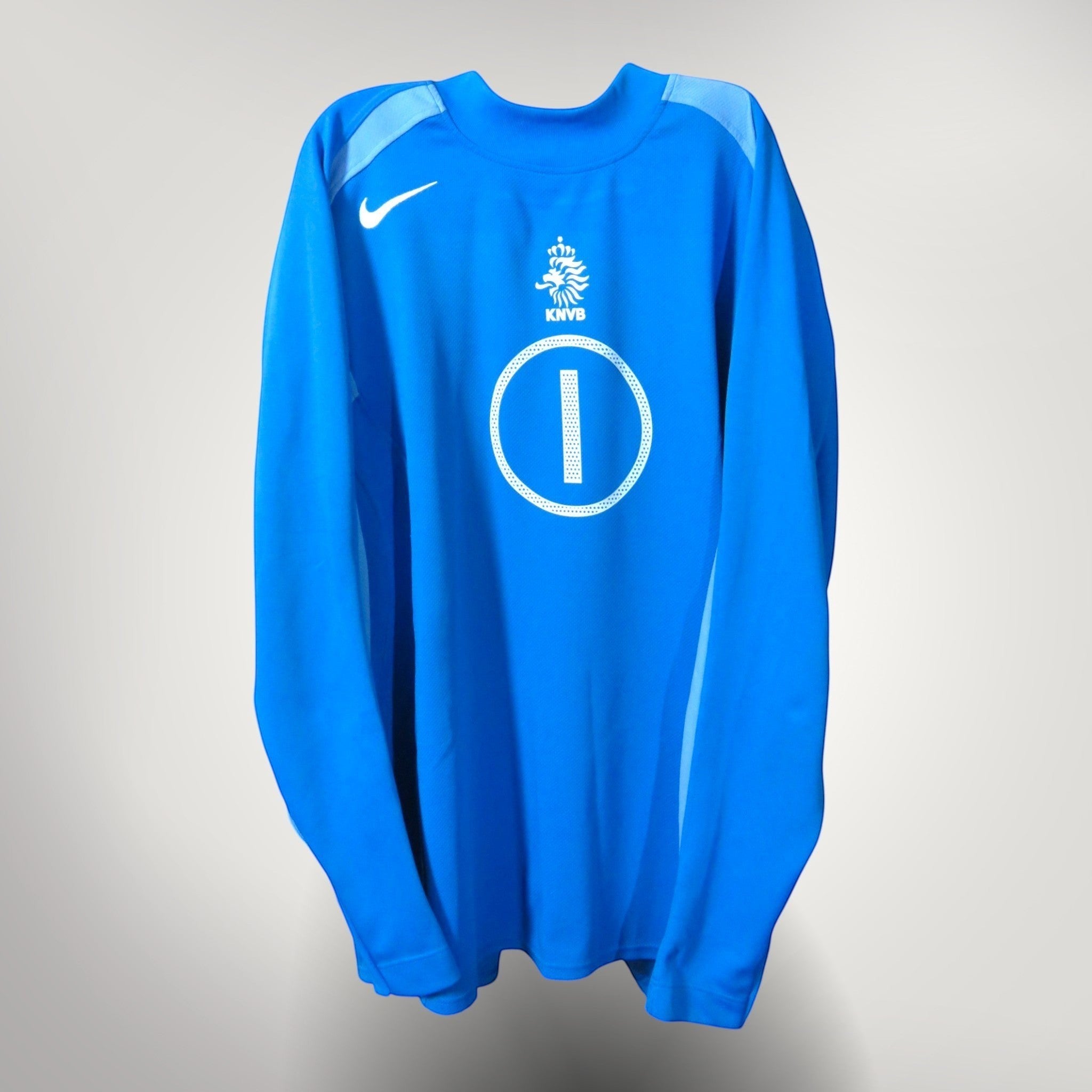 Nostalgic Football Shirts blauw Nederlands elftal keepersshirt 2004-05 met Van der Sar nummer 1 bedrukking