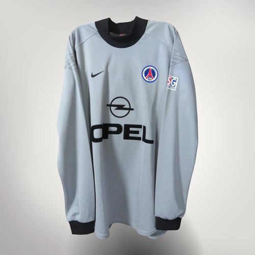 Nostalgic Football Shirts PSG 2000-01 keepershirt in grijs met zwarte kraag, Opel sponsor en geborduurd clublogo.