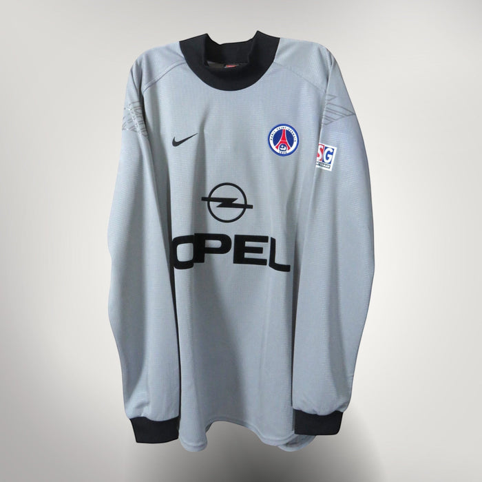 Nostalgic Football Shirts PSG 2000-01 keepershirt in grijs met zwarte kraag, Opel sponsor en geborduurd clublogo.